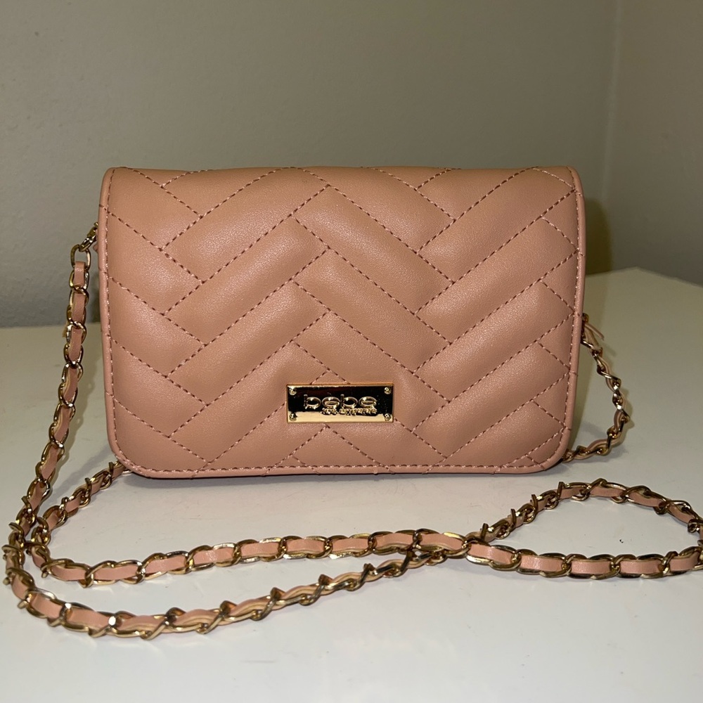 Bebe Los Angeles Salmon Braided Chain Small Purse
